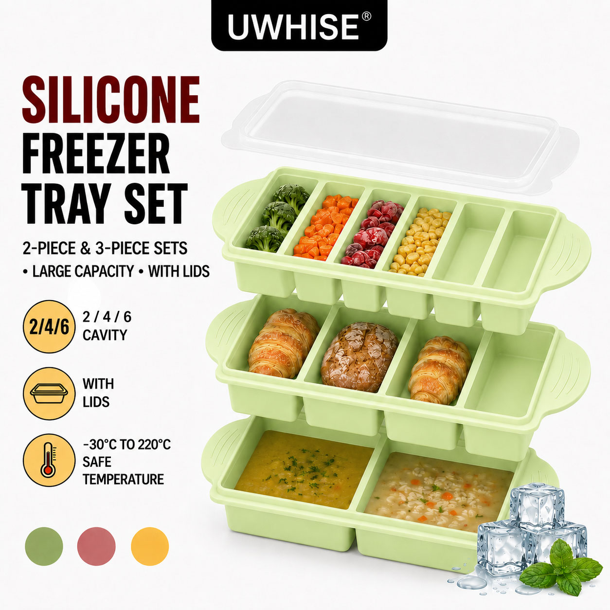 Meal Prep Template - Uwhise 2/3 PACK Bandeja de Silicone